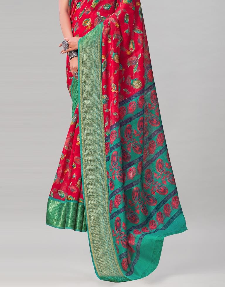 Red Cotton Printed Saree | Sudathi