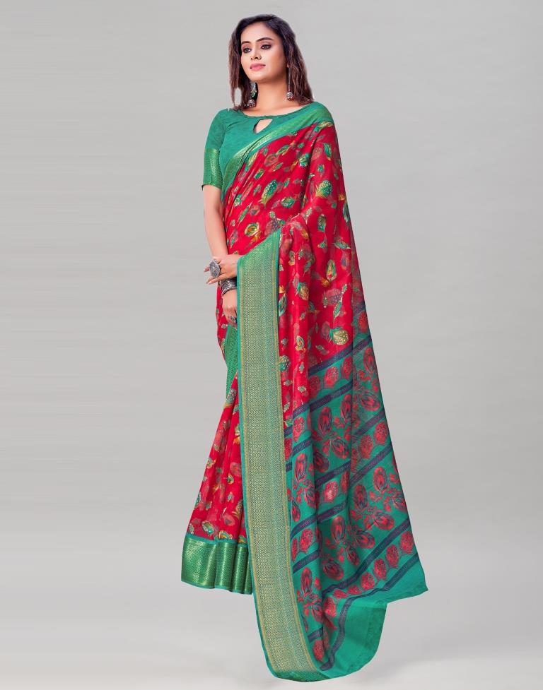 Red Cotton Printed Saree | Sudathi