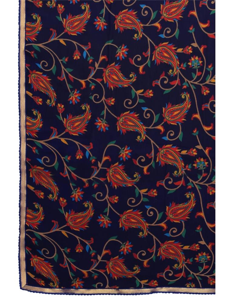 Navy Blue Printed Chiffon Saree | Sudathi