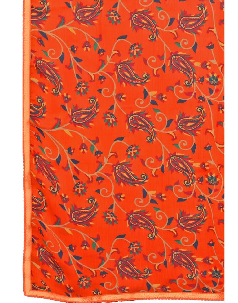 Orange Printed Chiffon Saree | Sudathi