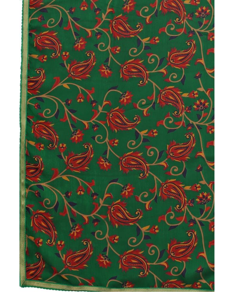 Green Printed Chiffon Saree | Sudathi