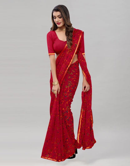 Red Printed Chiffon Saree | Sudathi