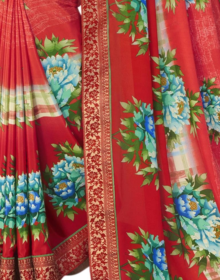 Flamboyant Red Printed Saree | Sudathi
