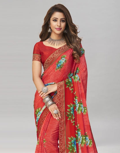 Flamboyant Red Printed Saree | Sudathi