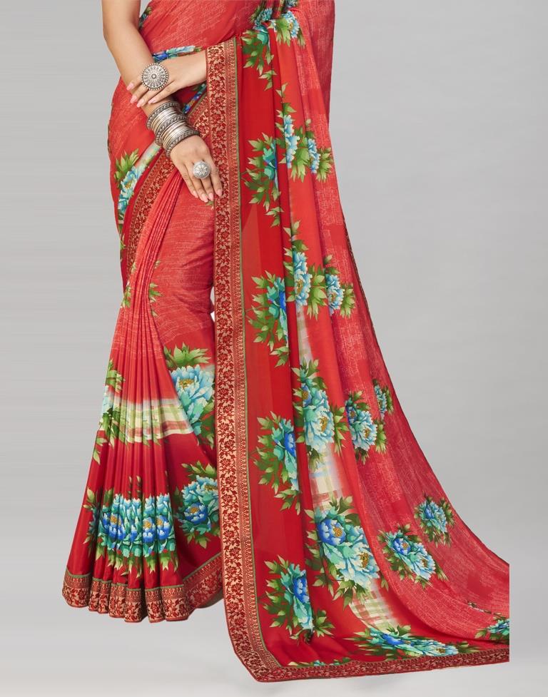 Flamboyant Red Printed Saree | Sudathi