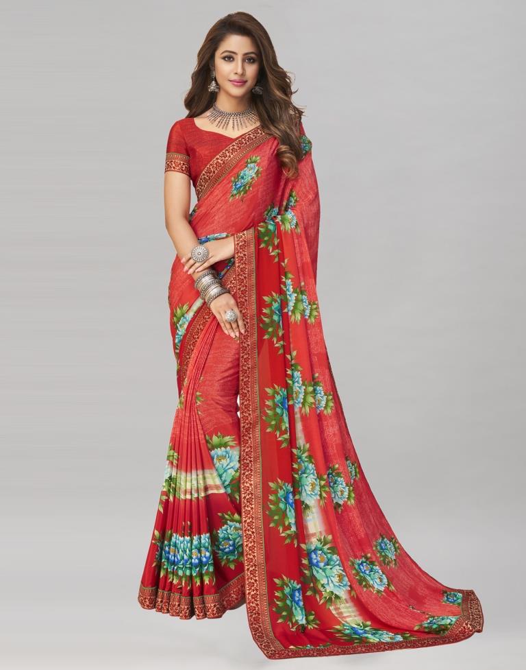 Flamboyant Red Printed Saree | Sudathi