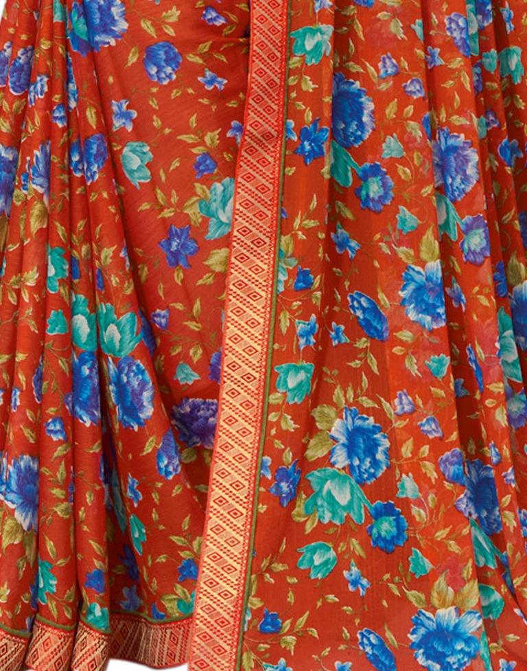 Burnt Orange Printed Chiffon Saree | Sudathi
