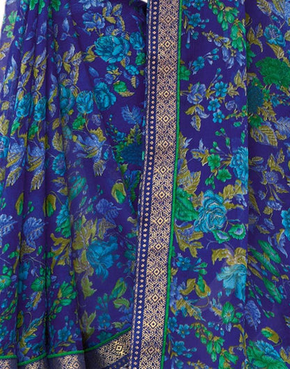 Royal Blue Printed Chiffon Saree | Sudathi
