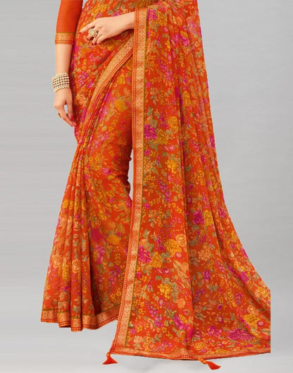Orange Printed Chiffon Saree | Sudathi