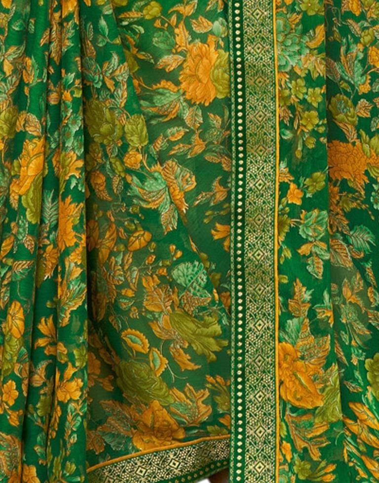 Impressive Green Printed Chiffon Saree | Sudathi