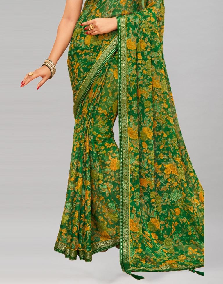 Impressive Green Printed Chiffon Saree | Sudathi