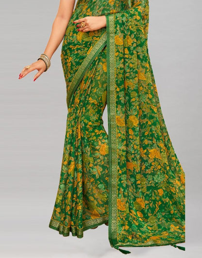 Impressive Green Printed Chiffon Saree | Sudathi