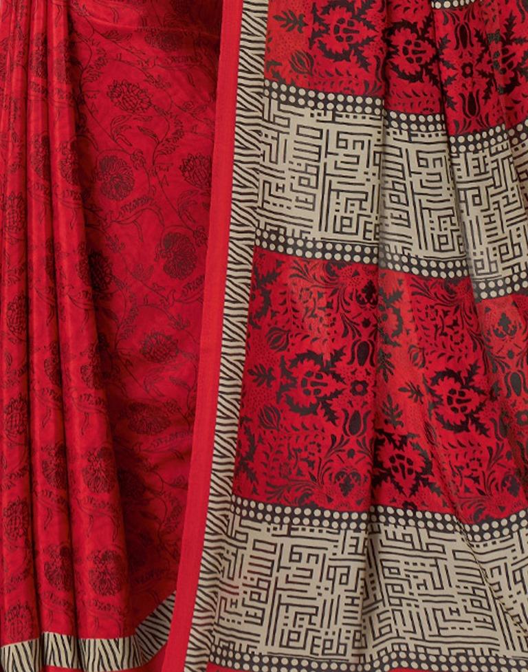 Voguish Red Printed Saree | Sudathi