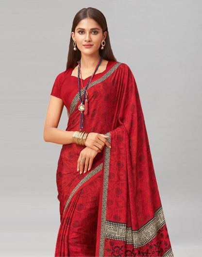 Voguish Red Printed Saree | Sudathi