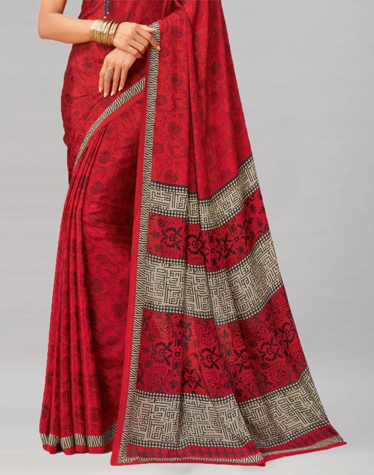 Voguish Red Printed Saree | Sudathi