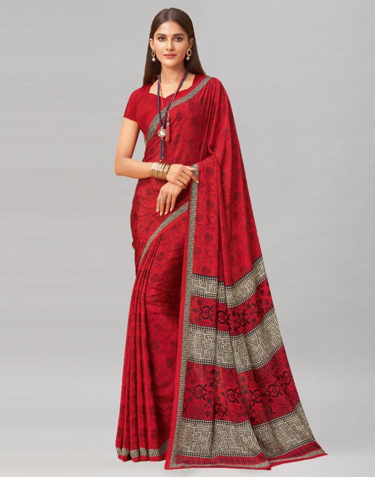 Voguish Red Printed Saree | Sudathi