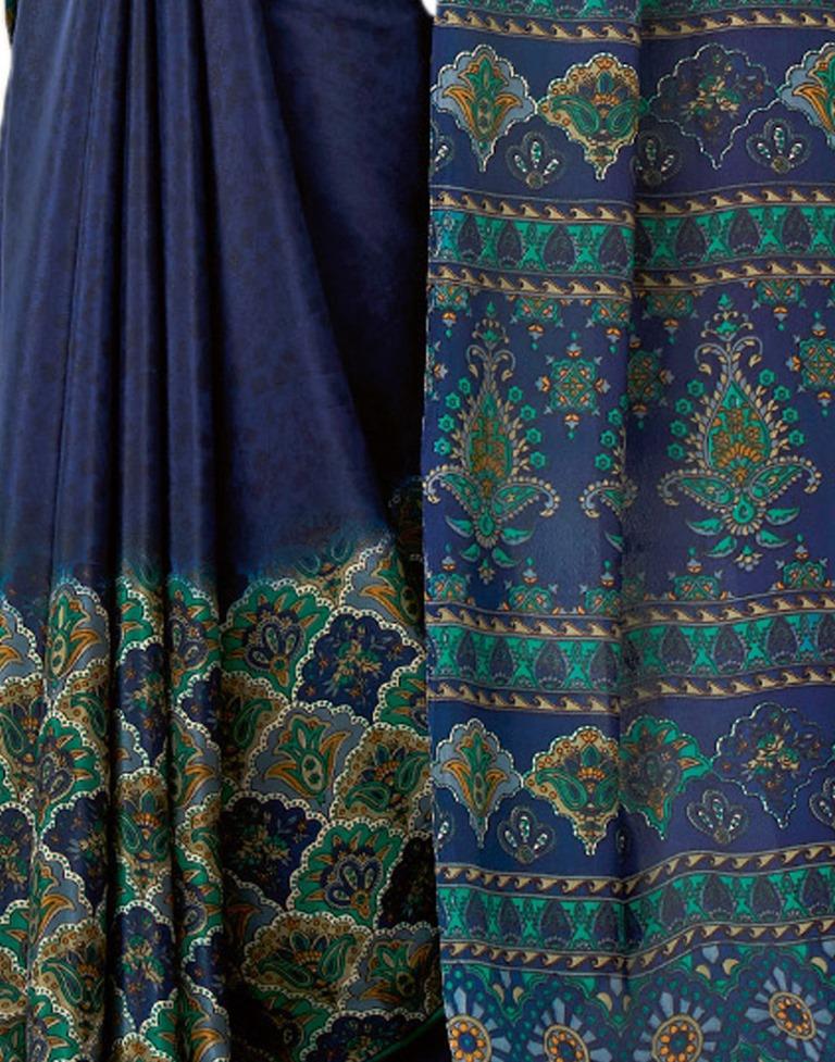 Attractive Navy Blue Printed Saree | Sudathi