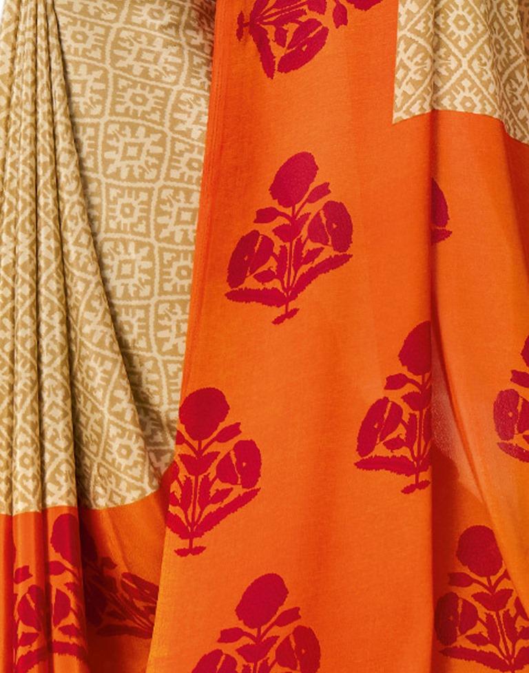 Fabulous Beige Printed Saree | Sudathi