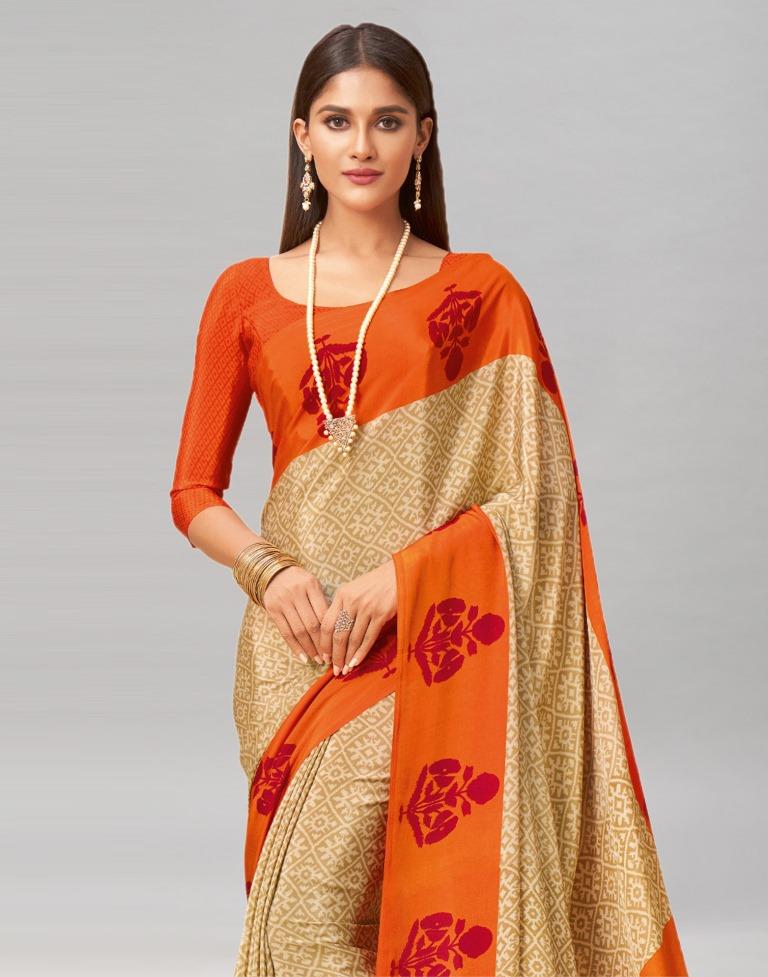 Fabulous Beige Printed Saree | Sudathi