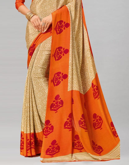 Fabulous Beige Printed Saree | Sudathi