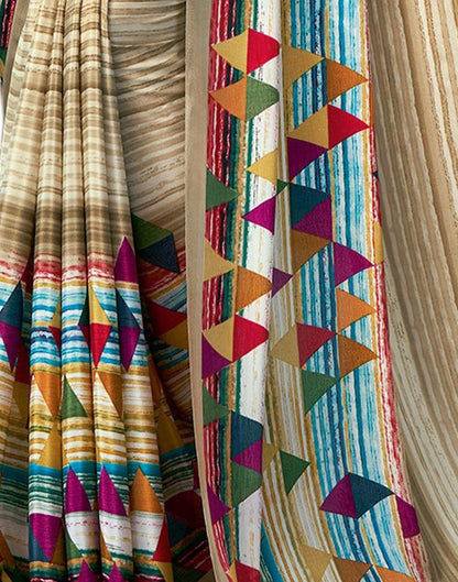 Stunning Beige Printed Saree | Sudathi