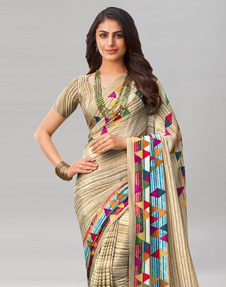 Stunning Beige Printed Saree | Sudathi