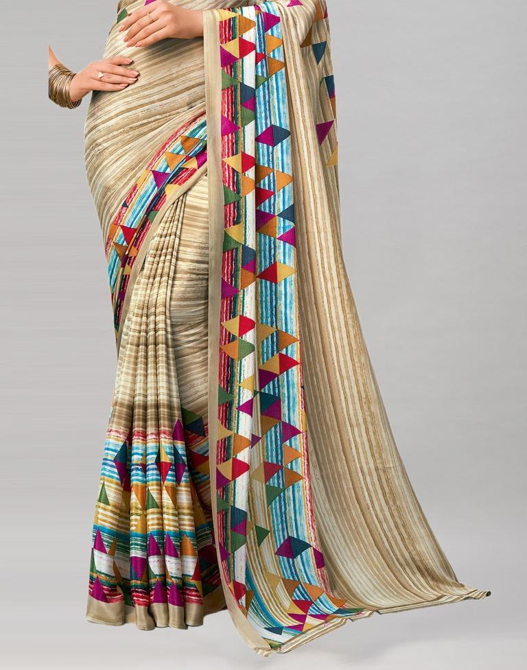 Stunning Beige Printed Saree | Sudathi