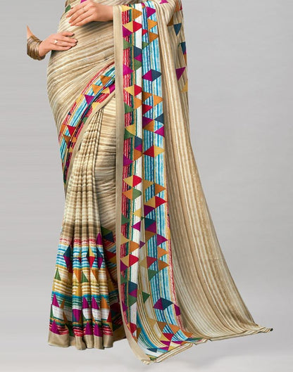 Stunning Beige Printed Saree | Sudathi