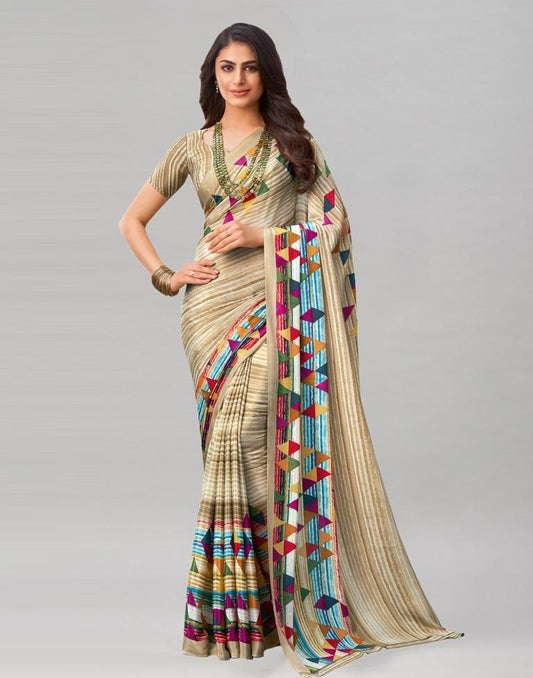 Stunning Beige Printed Saree | Sudathi