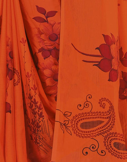 Ethnic Orange Printed Chiffon Saree | Sudathi