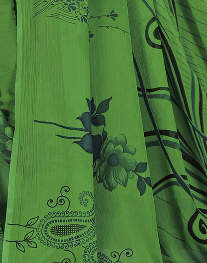 Distinctive Green Printed Chiffon Saree | Sudathi