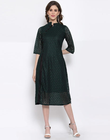 Bottle Green Coloured Plain Russell Net Dress | Sudathi