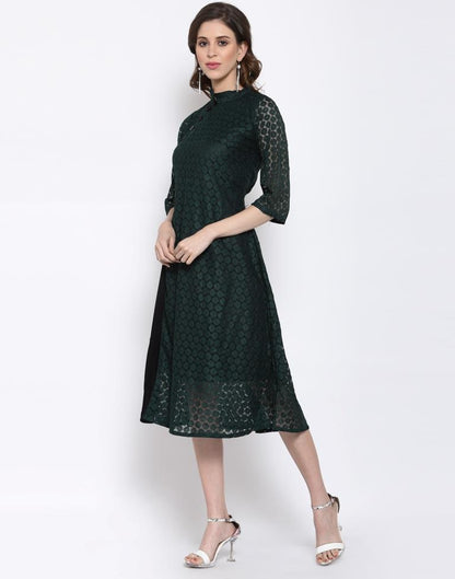 Bottle Green Coloured Plain Russell Net Dress | Sudathi