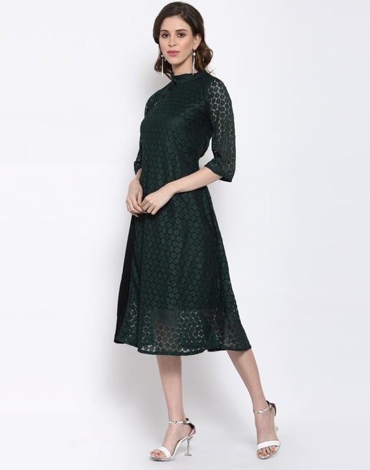 Bottle Green Coloured Plain Russell Net Dress | Sudathi