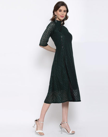 Bottle Green Coloured Plain Russell Net Dress | Sudathi