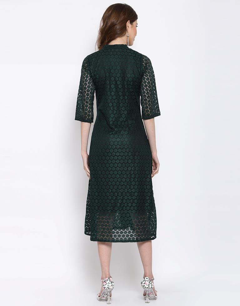 Bottle Green Coloured Plain Russell Net Dress | Sudathi