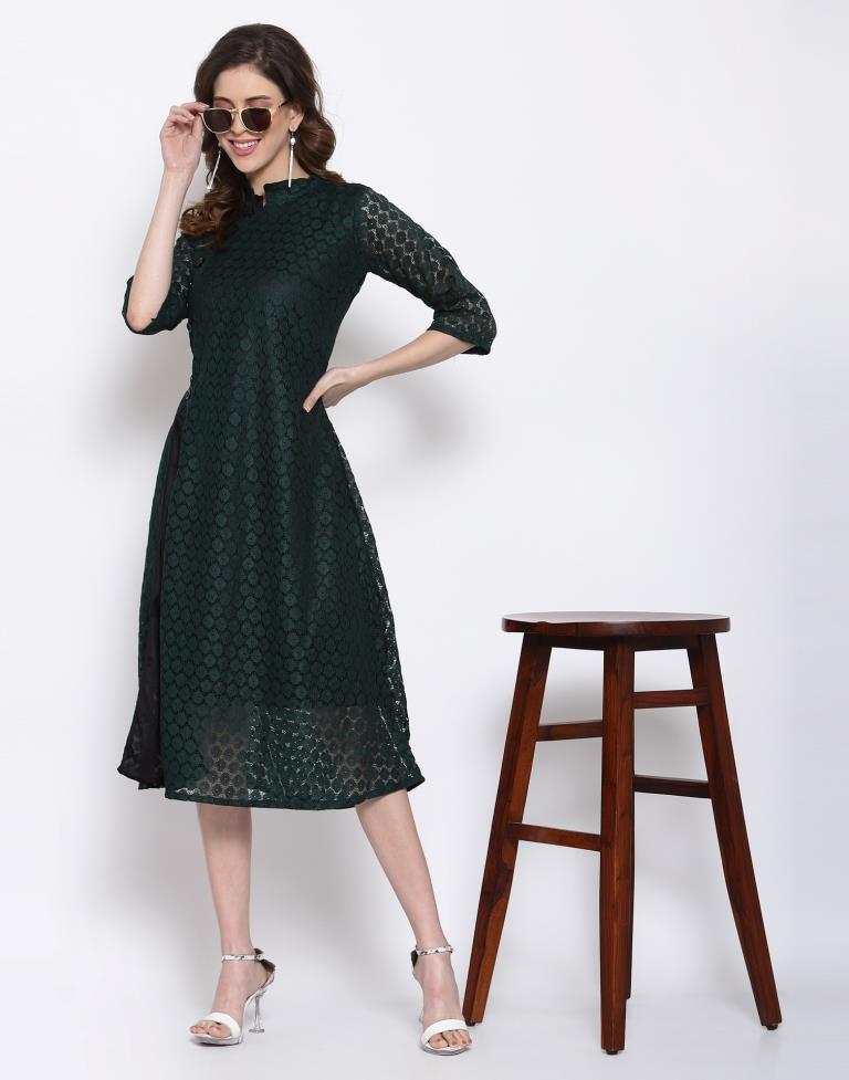 Bottle Green Coloured Plain Russell Net Dress | Sudathi