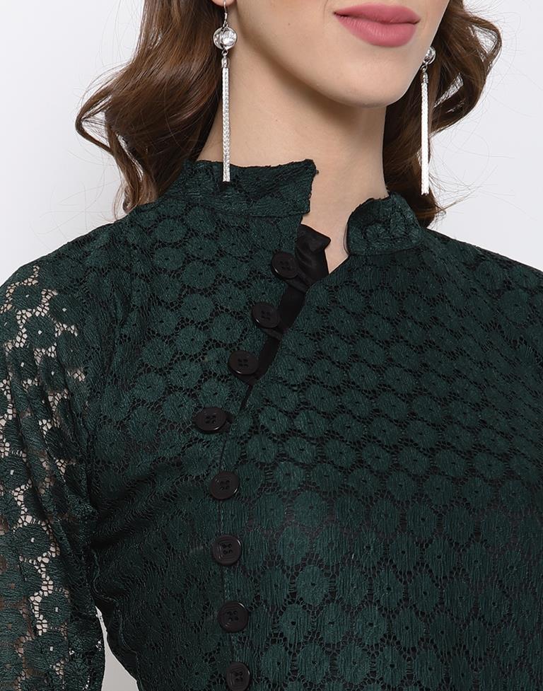 Bottle Green Coloured Plain Russell Net Dress | Sudathi