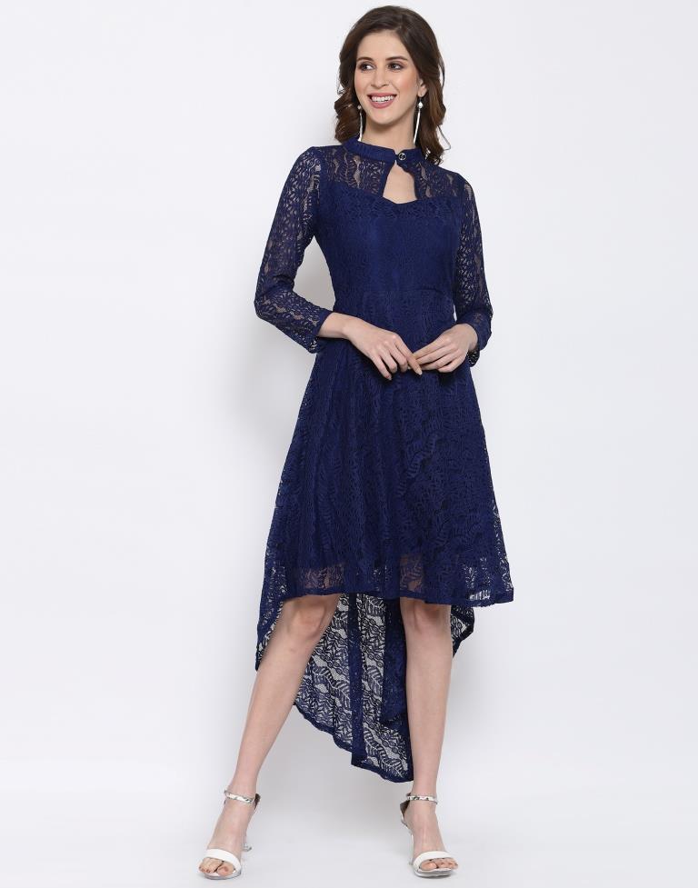 Blue Coloured Plain Russell Net Dress | Sudathi