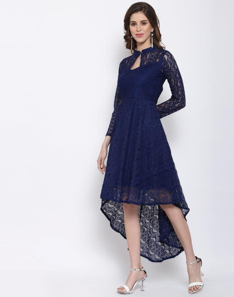 Blue Coloured Plain Russell Net Dress | Sudathi