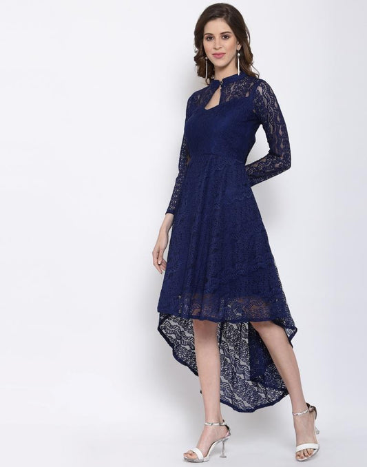 Blue Coloured Plain Russell Net Dress | Sudathi