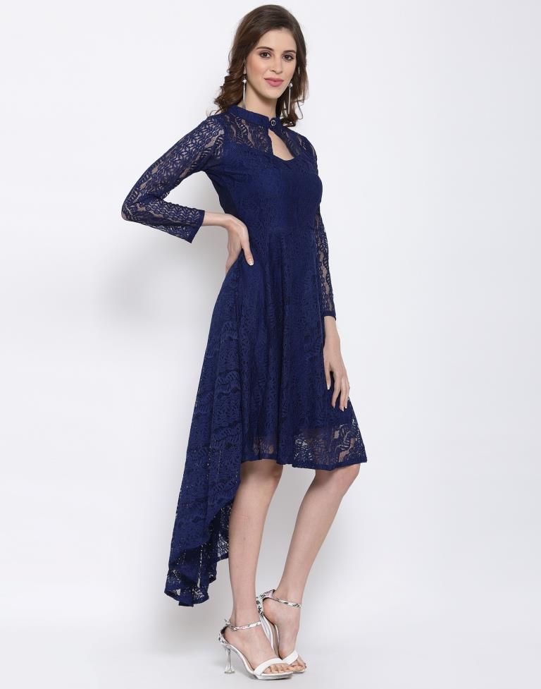 Blue Coloured Plain Russell Net Dress | Sudathi
