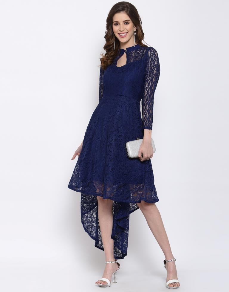 Blue Coloured Plain Russell Net Dress | Sudathi
