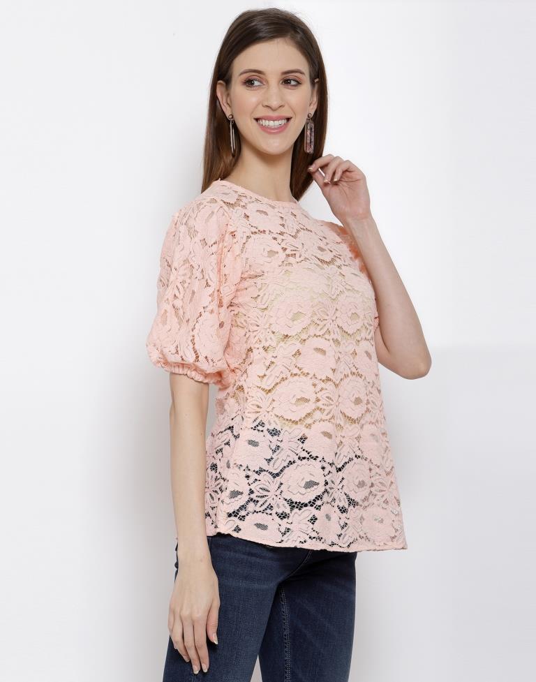 Peach Coloured Plain Russell Net Top | Sudathi