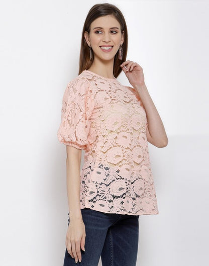 Peach Coloured Plain Russell Net Top | Sudathi