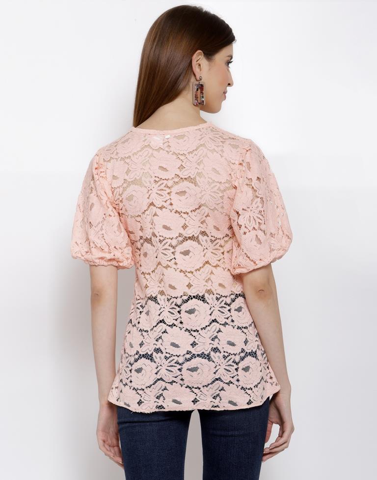 Peach Coloured Plain Russell Net Top | Sudathi