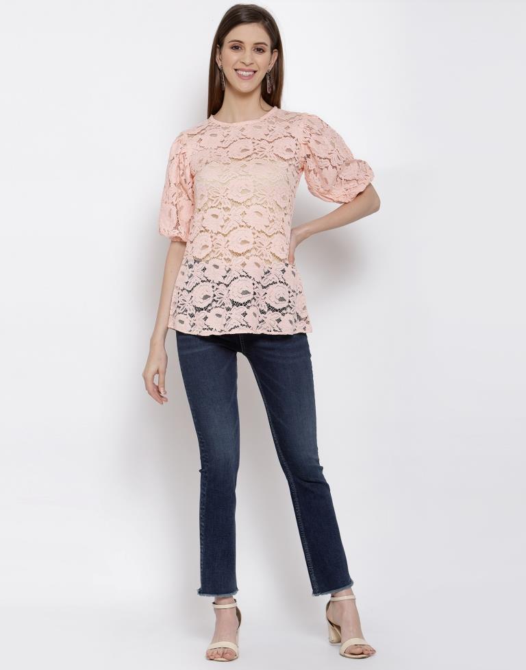 Peach Coloured Plain Russell Net Top | Sudathi