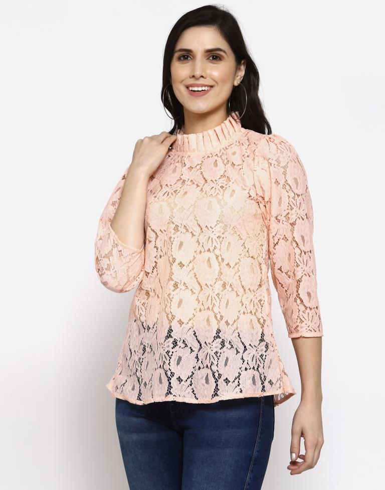 Peach Coloured Plain Russell Net Top | Leemboodi