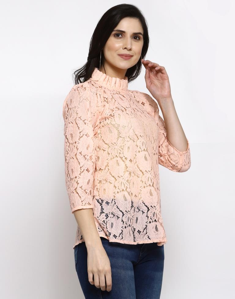 Peach Coloured Plain Russell Net Top | Leemboodi