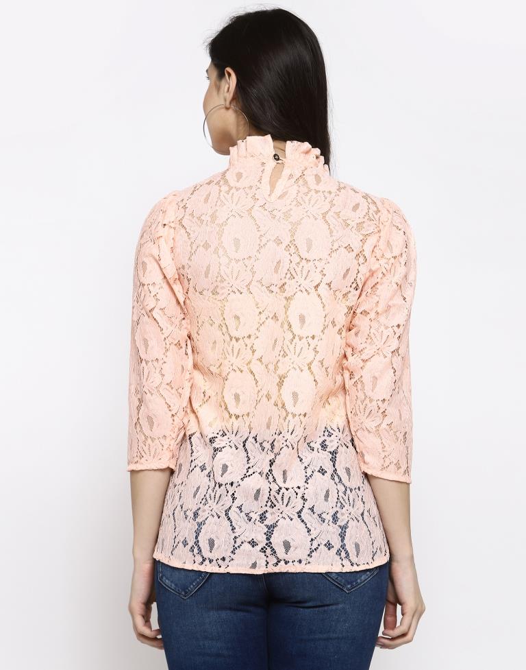 Peach Coloured Plain Russell Net Top | Leemboodi